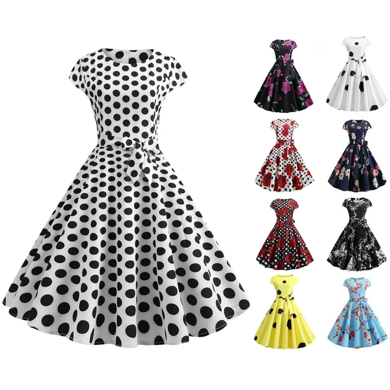 

Women Dress 24 Fashion Style Short Sleeve Dresses Woman Party Night Floral Zippers Mid-Calf Regular Office Lady