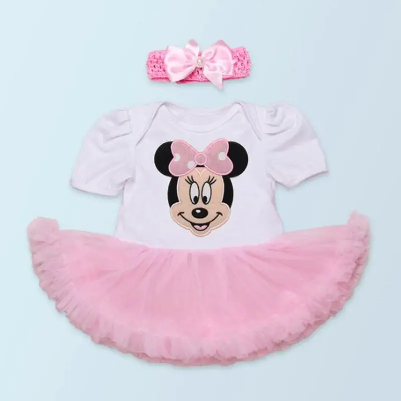 Fantasia Minnie/комплекты одежды для новорожденных девочек, детский кружевной комбинезон, платье, повязка на голову, Одежда для младенцев, Conjunto