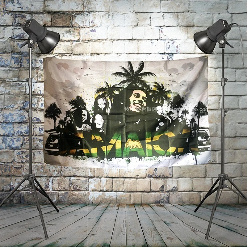 

BOB marley JAMAICA Large Rock Flag Banners Four-Hole Wall Hanging Painting Bedroom Studio Party Music Festival Background Decor