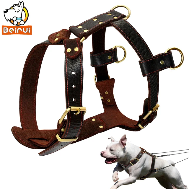 Genuine Leather Dog Harness Brown Walking Training Harnesses 23'' 34.5