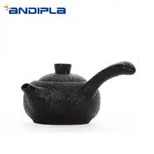 220 мл в японском стиле винтажная Черная Керамическая грубая Керамика Посуда для напитков чайник офисный чайный набор кунг-фу креативная ручка пуэр чайник