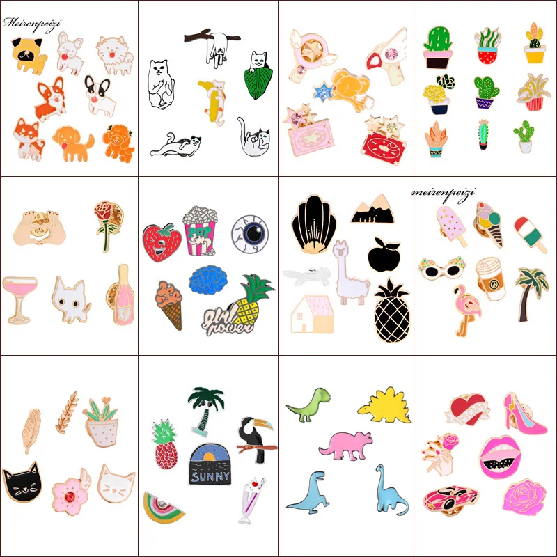 

16 Styles Enamel Pin Colorful Carton Pins Set Badge Brooches Collar Badges