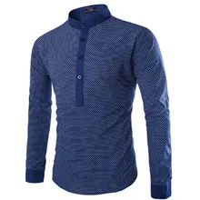 Mandarin Collar Fashion Print Long Sleeve Red Pot in Black Shirts Autumn Men Shirts Man Clothing Chemise Shirt Mens Shirt 9193