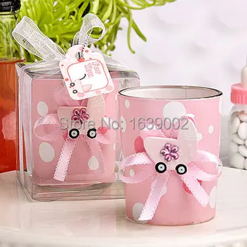 

Pink and Blue glass candle tealight holder with baby shower decoration party gifts free shipping wholesale 50pcs