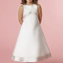 Красивые белые трапециевидные Детские атласные вечерние платья Платья с цветочным узором для девочек на свадьбу Vestidos Para Daminha