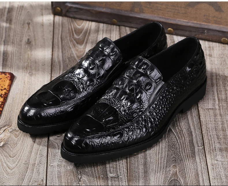 Men's Wedding Dress Shoes Leisure Casual Crocodile Leather Oxfords Shoes For Men Business Brogues Shoes Party Penny Loafers New (11)