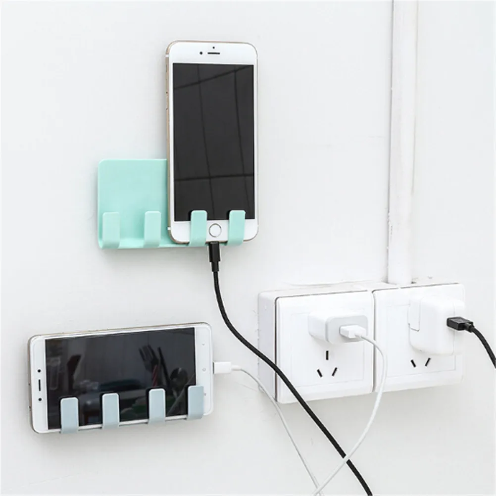 Sopport Rack Shelf With Hooks Practical Wall Sticking Phone Charging