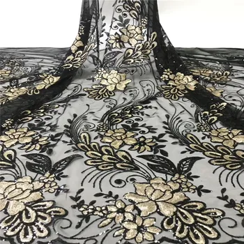 

African advanced Sequins Tulle Lace Fabric 2019 Latest French Lace Fabric High Quality Guipure Nigerian Embroidery Lace Black