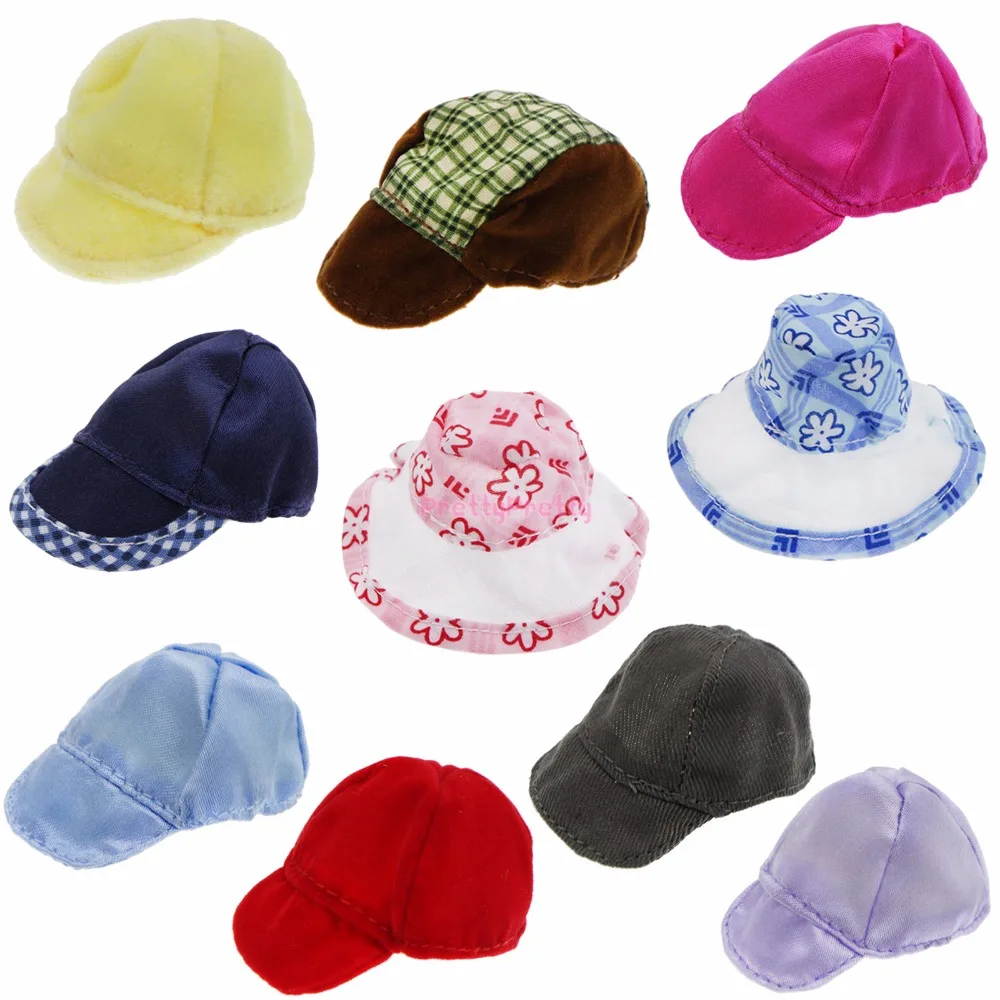 

High Quality Random 5x Caps Mixed Style Hat Cool Colorful DIY Parts Clothes For Barbie Doll 12'' Accessories Dollhouse Kids Gift