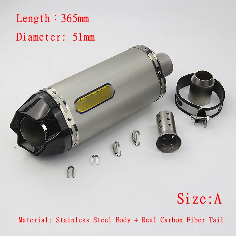

51mm Universal Motorcycle Exhaust Muffler Pipe Stainless Steel+Carbon Fiber Motorbike Modified Exhaust With Removable DB Killer