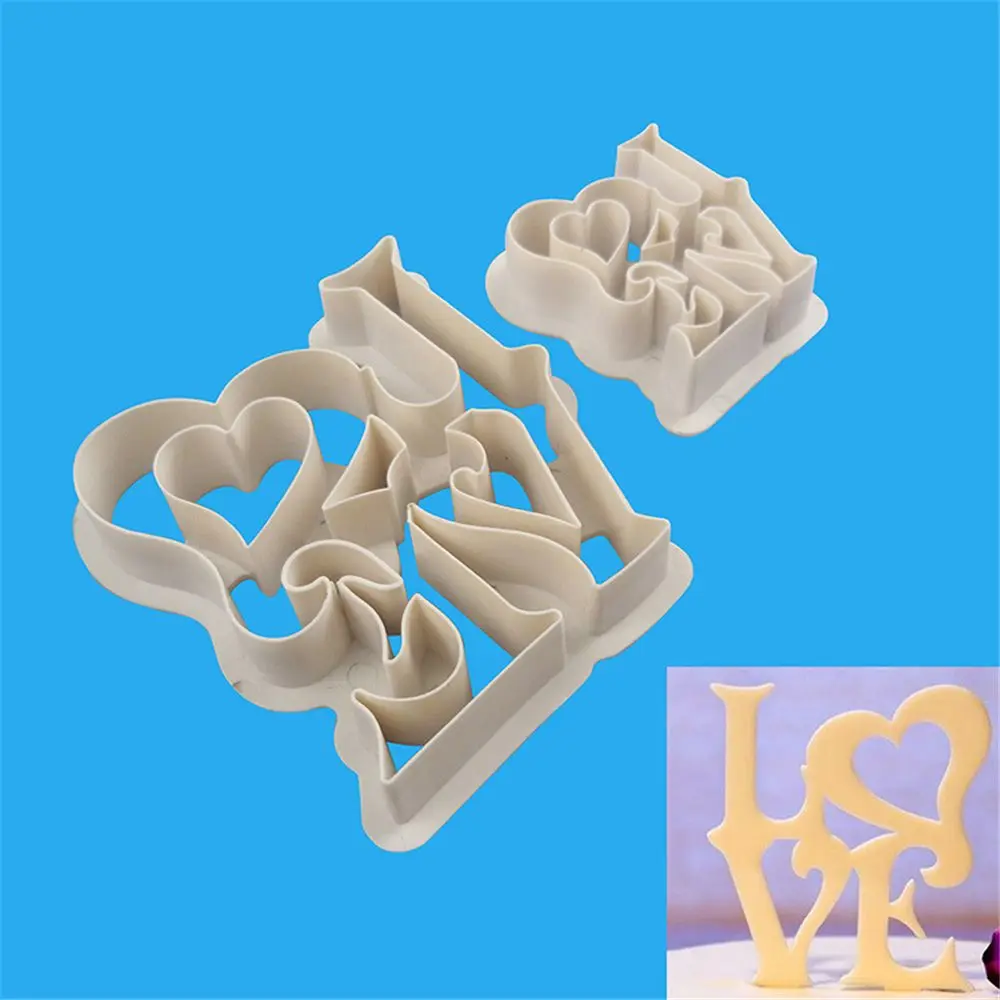 

TTLIFE 2PCS LOVE Letter Forms Plastic Cookie Cutter Biscuit Mold Fondant Cake Bakeware Decorating Tools Pastry Sugarcraft Moulds