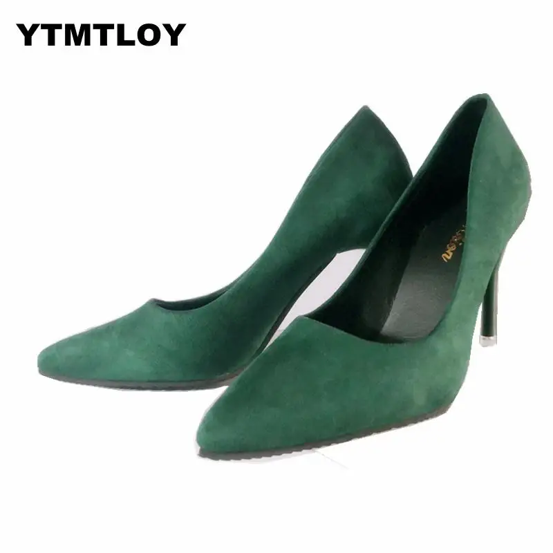 Женские туфли-лодочки; модная обувь; универсальная обувь из флока на высоком тонком каблуке с острым носком; пикантные свадебные туфли на каблуке; Цвет зеленый, черный; роскошное платье для женщин