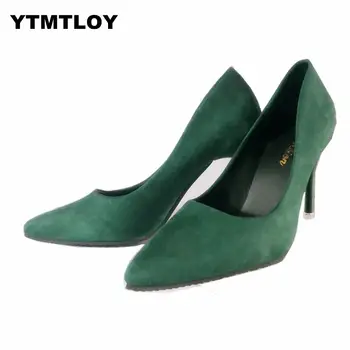 

Women Pumps Fashion Shoes All Match Thin High Heel Pointed Toe Flock Wedding Green Sexy Heels Green Black Luxury Dress Ladies