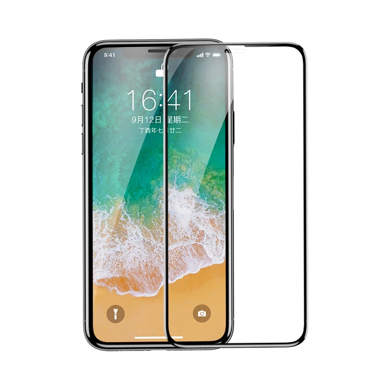 Защитная пленка из закаленного стекла Baseus для iPhone X 0,23 мм с мягкими краями и полным покрытием, ультратонкое Защитное стекло для iPhone X - Цвет: Черный