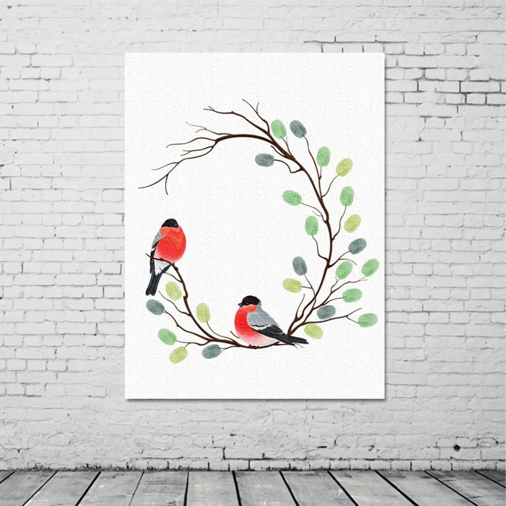 Creative DIY Fingerprints Painting Happy Bird Canvas Painting with Ink