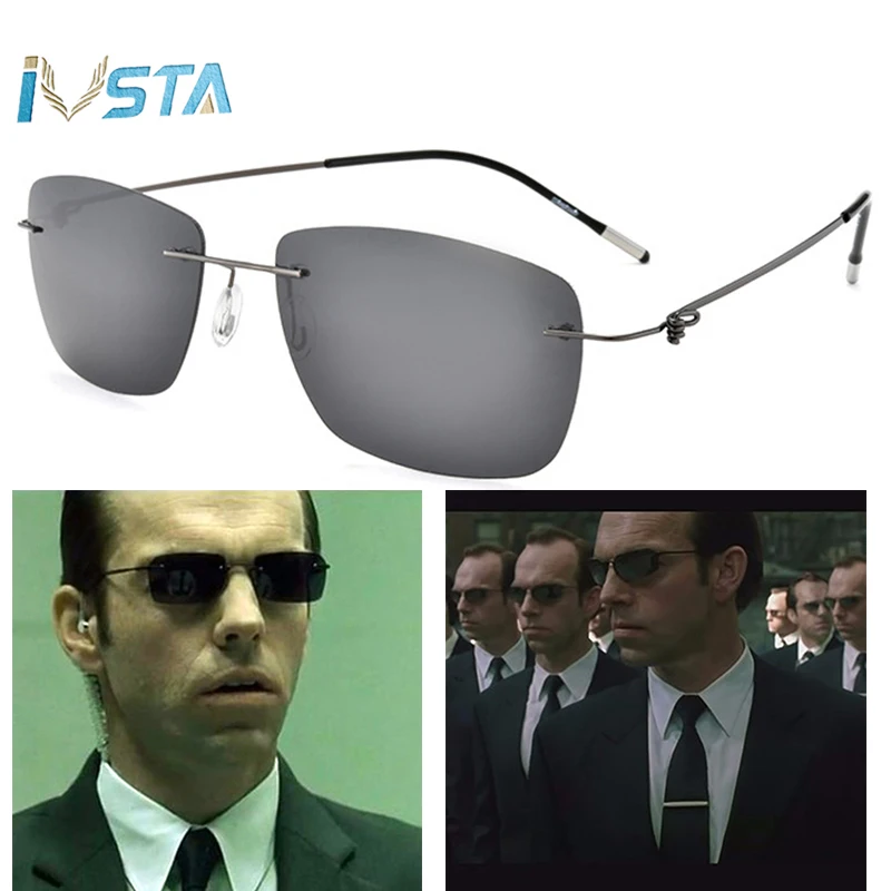 

IVSTA New 2017 The Matrix Style Polarized Driving Men Sunglasses Titanium Memory Frame Rimless Light Sun Glasses Mirror Lenses