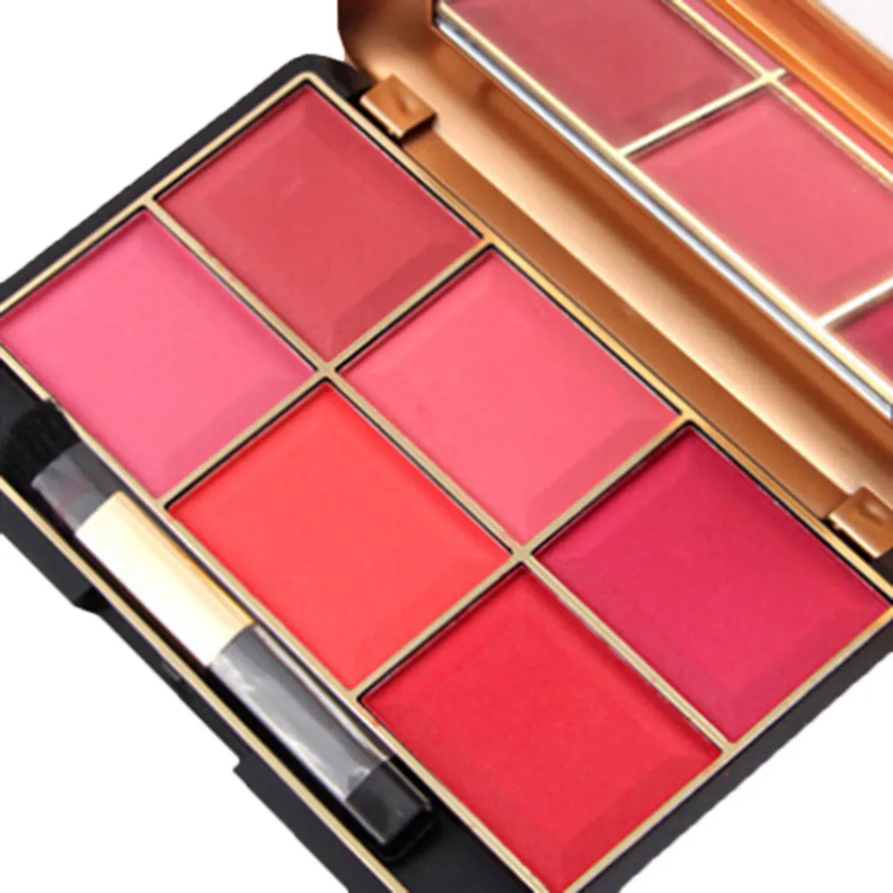 

Professional Makeup Blusher Long Lasting 6 Color Minerals Powder Retro Face Base Blush Contouring Make Up Palette
