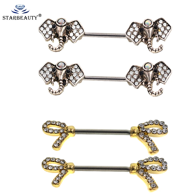 2pcs/lot Women's Fashion 14g Fantasy Gold Color Nipple Piercing 316l