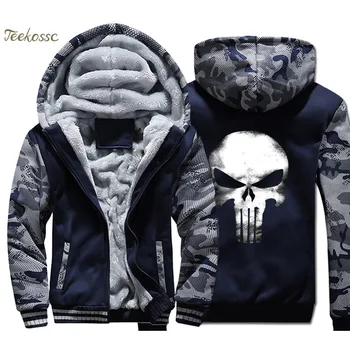 

Skull Hoodie Men Hip Hop Hooded Sweatshirt Coat 2018 Winter Warm Fleece Thick High Quality Cool Camouflage Jacket