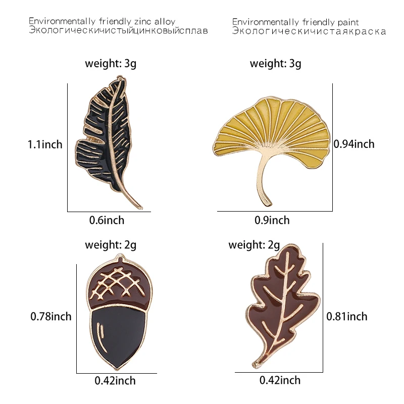 Опавшие листья абрикосовый желудь сосновый конус осеннее растение эмаль булавка броши джинсовые куртки, джинсы значок на лацкане булавки модное ювелирное изделие подарок
