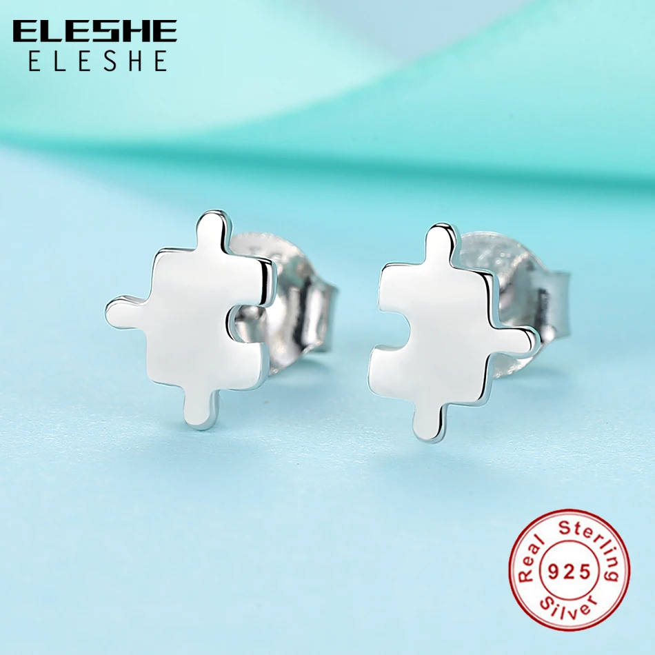 ELESHE New Arrival Genuine 925 Sterling Silver Game Puzzle Stud Earrings Geometric Earings Sterling Silver Jewelry