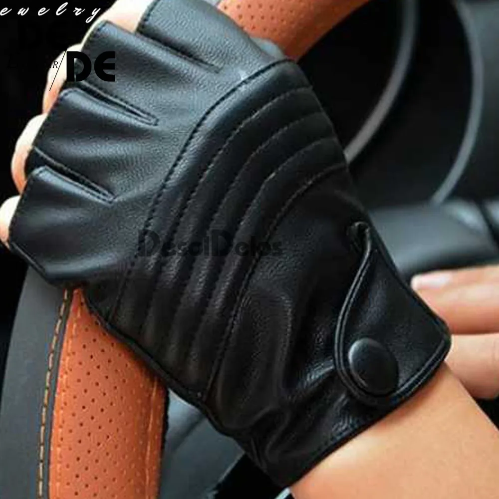 

New Leather Gloves Round Nail Luva Punk Hip-hop Half-finger Motociclista Tactical Gloves Without Fingers 2019