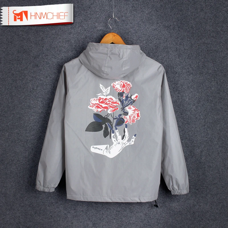 Men windbreaker 3m reflective jacket casual hip hop men jackets poker shark Rose swag men jacket coat light coat Drop Shipping