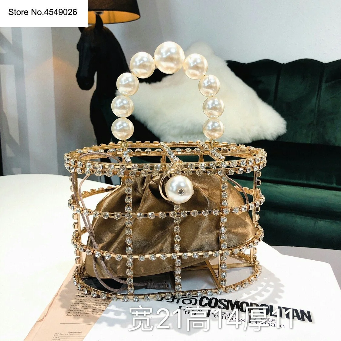 

Summer 2019 New Women Bag Korea Pearl Bag Rhinestone Handbag Basket Birdcage Dinner Bag Clutch Purses Luxury Designer Bag