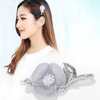 

New Arrival Lady's Handmade Fashional Korean Faux Pearl Diamante Crystal Yarn Hair Barrettes Hairpins Women Hair Accessory