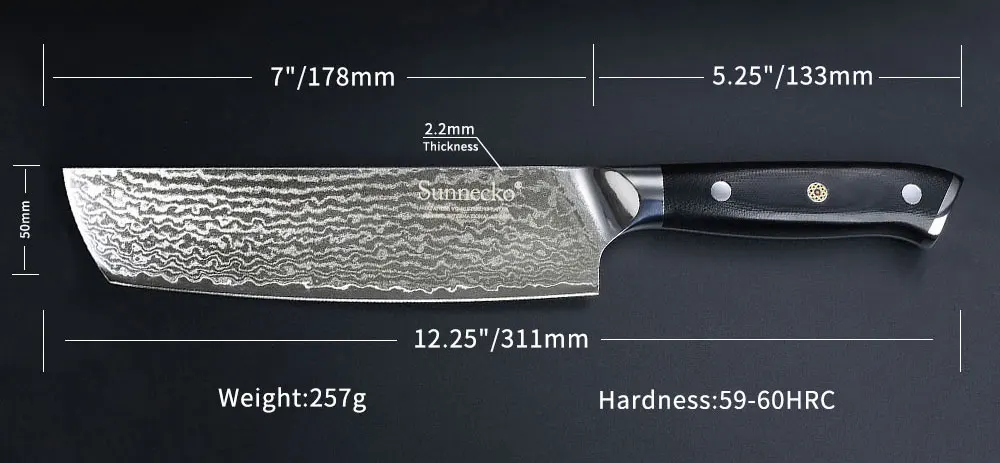 SUNNECKO Профессиональный " нож-Кливер Nakiri дамасский японский VG10 стальные лезвия кухонные ножи G10 ручка нож для мяса и овощей