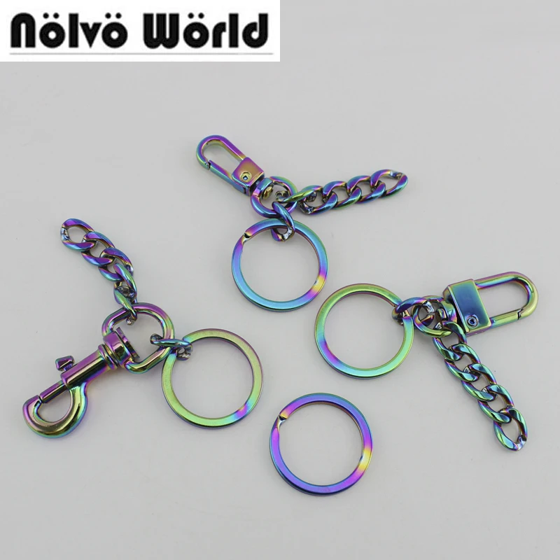 

10pcs Iridescent Rainbow Fashion Keyring Chains Key Rings With Nice Clip Clasp DIY Accessories