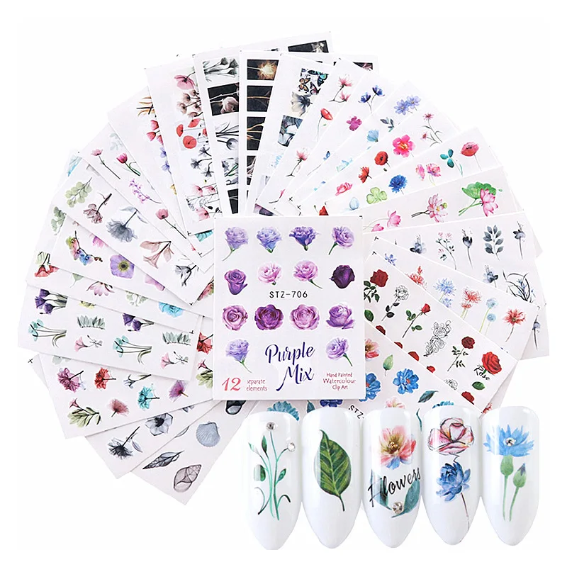 

Nail Art Stickers Water Transfer Ink Flower Nail Decals for Nails Decor DIY QS888