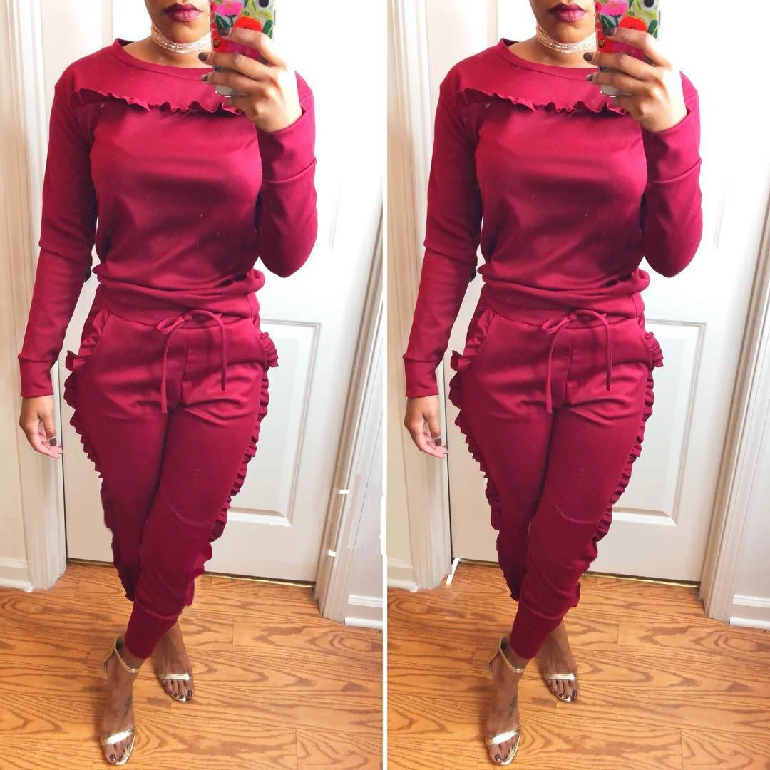ruffle pants suit