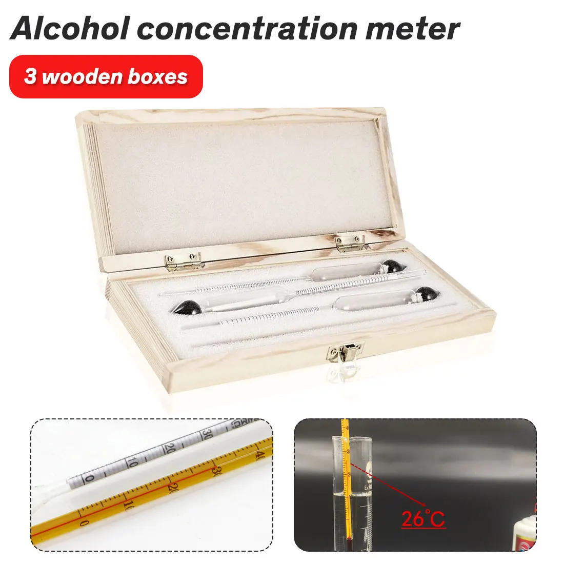 Boxed alcohol stick 3pcs Alcohol meter tester Alcohol measurement tool Alcohol tester Wine hydrometer