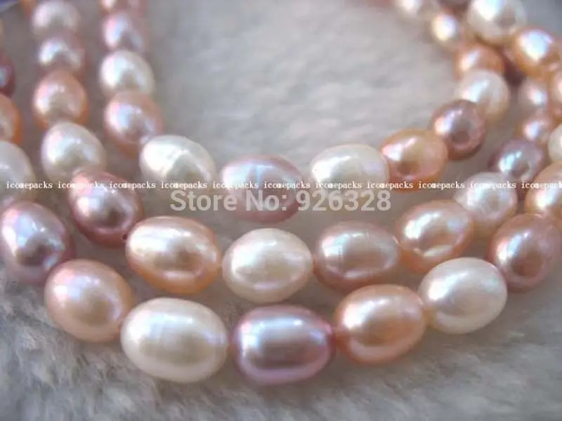 

wholesale 3strands 7-9mm freshwaterpearl egg multicolor 15