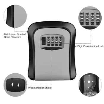 

Key Storage Lock Box, 4-Digit Combination Lock Box, Wall Mounted Lock Box, Resettable Code