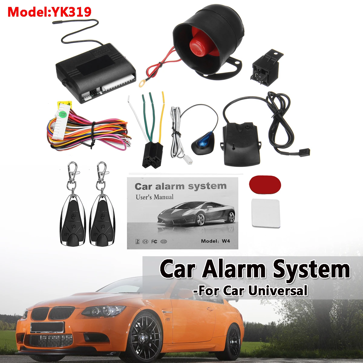 

Universal 1-Way Car Alarm Security System Keyless Entry Siren +2 Remote Controller Vehicle Protection Anti-theft Burglar Alarm