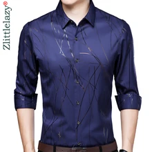 Модная повседневная приталенная брендовая мужская рубашка с длинным рукавом, уличная одежда, полосатые рубашки, мужская одежда высокого качества 9118