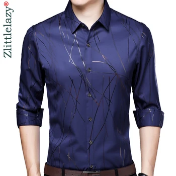 

2019 fashion casual slim fit long sleeve brand men shirt social streetwear clothes striped shirts mens dress high quality 9118