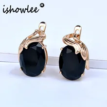 Ishowle большой кристалл 585 розовое золото серьги гвоздики синий и черный Природный Цирконий серьги в стиле минимализма камни корейские ювелирные изделия esp15