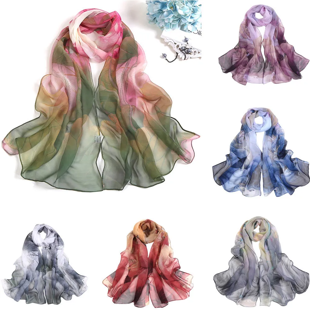 

KANCOOLD autumn femme silk scarf women's cape scarves for women Fashion Lotus Printing Long Soft Wrap Ladies Shawl PSEPO2