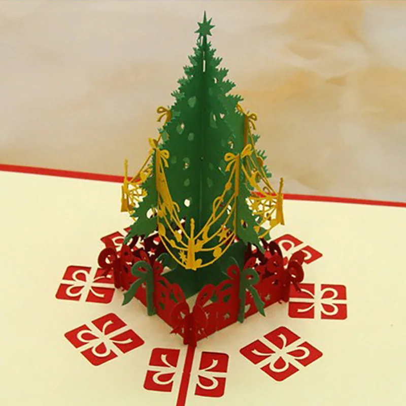 Merry Christmas Tree Vintage 3D Laser Christmas Card Christmas Decorations Gifts Handmade Custom Greeting Cards Xmas Postcards (5)