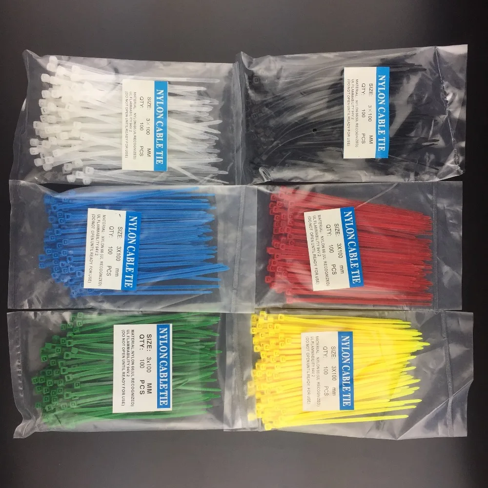 

100Pcs/bag 3X100mm Self-Locking Colored nylon Cable Tie Wires Tidy White black Red Blue Yellow green Wire Zip tie
