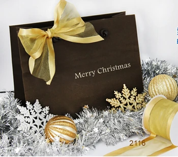 

Gold satin edge organza gift packaging wired edge ribbon 25yards roll