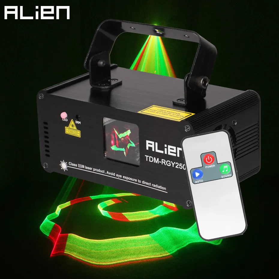 Best Price ALIEN Remote 3D 250mW RGY DMX512 Laser Scanner Projector Light DJ Disco Party Xmas Professional Stage Lighting Effect Show Light