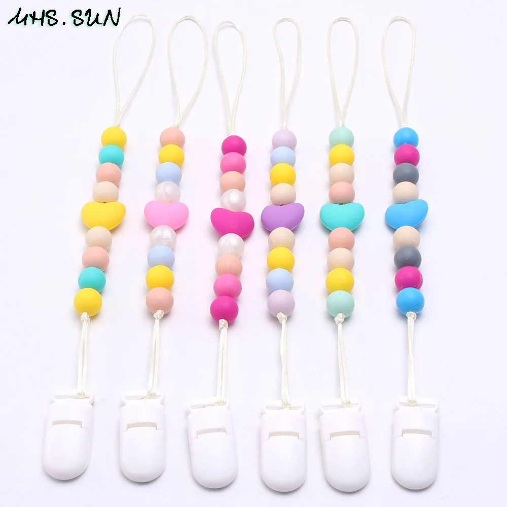 

MHS.SUN Baby silicone pacifier chain food grade chewable beads infant pacifier clips teehing teether holder toy for baby 5PCS