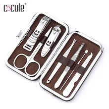 Портативный чехол, 7 шт., кусачки для стрижки ногтей, пинцет, нож для педикюра, маникюрный набор для дома и путешествий, профессиональные инструменты для ногтей