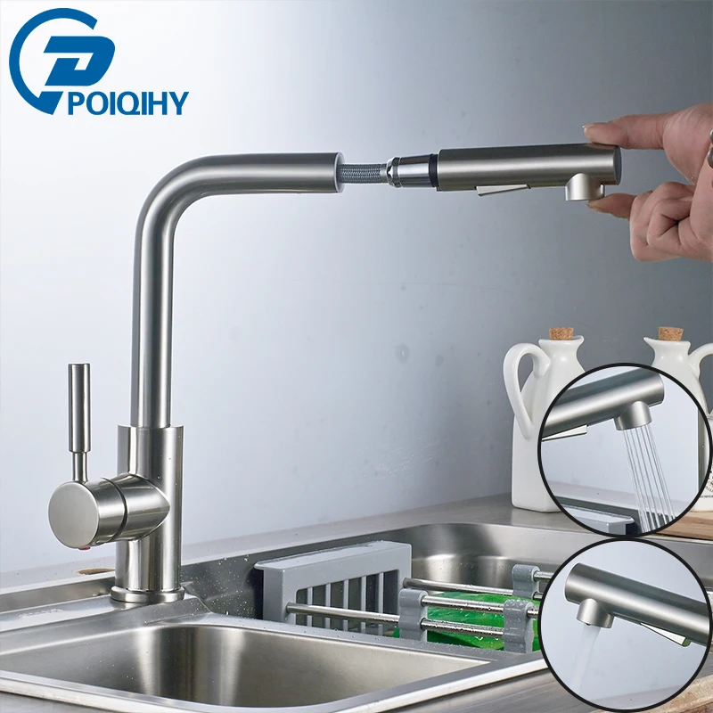 

Pull Out Kitchen Faucet Stainless Steel Dual Sprayer Nozzle Hot and Cold Water Faucet Mixer Tap