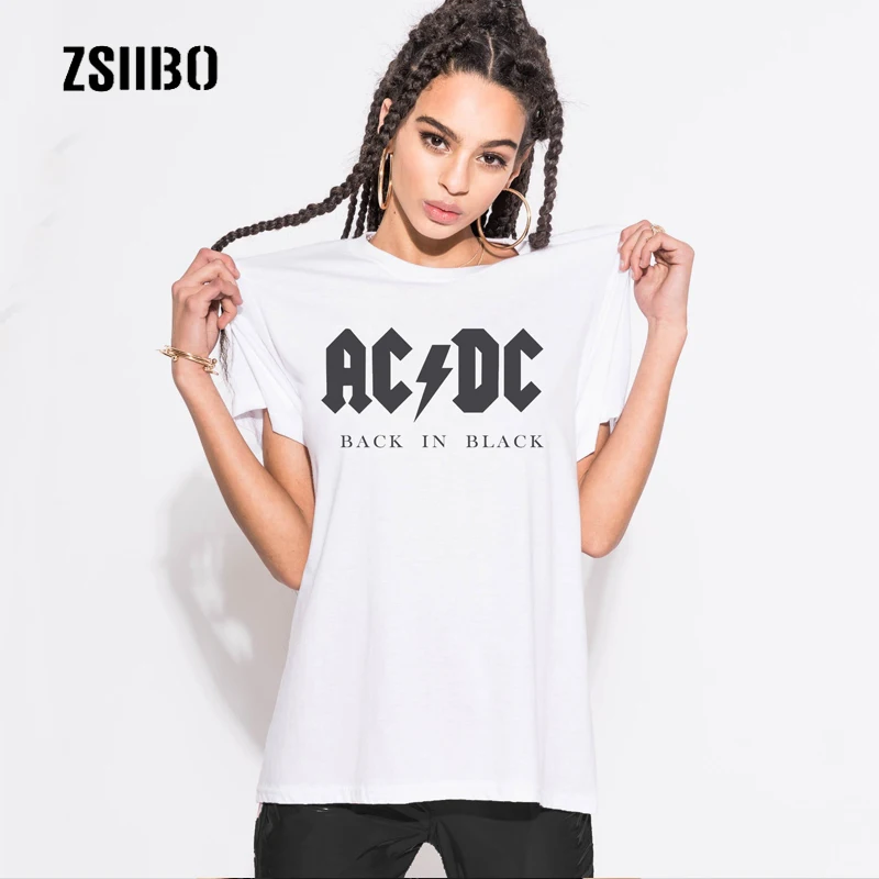 

2017 Fashion Harajuku ACDC Print T-shirt Women T-shirt suit Brand Punk rock Black Ladies Casual vogue Rose T-shirt