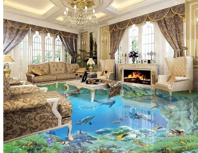 

waterproof wallpaper for bathroom wall Underwater World 3D Flooring